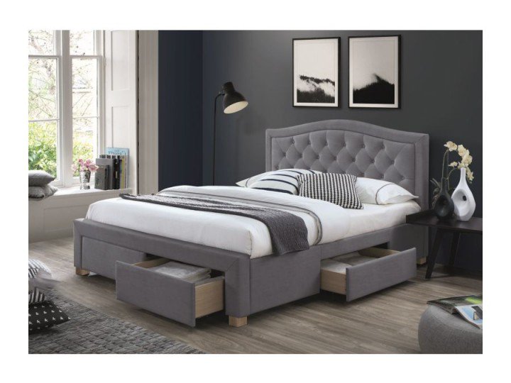 Кровать Electra 160x200 Velvet Signal Серый / Дуб